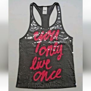 NEW Victoria's Secret PINK XS YOLO You Only Live Once Sequin Tank Top 2012 2000s